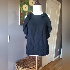 Kate Spade New York Womens Black Sleeveless Round Neck Ruffle Tank Top Size 0